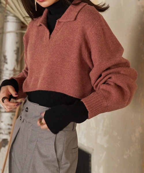 Keeepy（キーピー）の「【Keeepy】knit sleeveless dress & open collar pullover ensemble（ワンピース・レディース・エンジ/ブルー・FREE）」の10枚目の写真