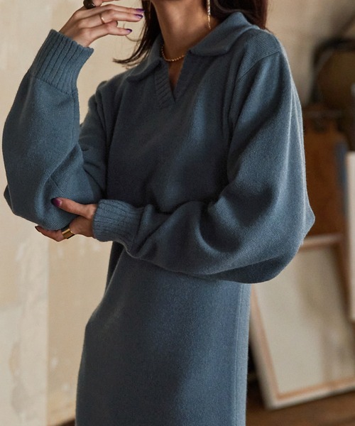 Keeepy（キーピー）の「【Keeepy】knit sleeveless dress & open collar pullover ensemble（ワンピース・レディース・エンジ/ブルー・FREE）」の8枚目の写真