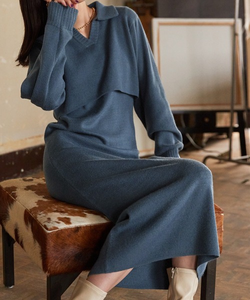 Keeepy（キーピー）の「【Keeepy】knit sleeveless dress & open collar pullover ensemble（ワンピース・レディース・エンジ/ブルー・FREE）」の22枚目の写真