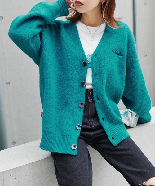 Mark Gonzales（マーク・ゴンザレス）の「Mark Gonzales/マークゴンザレス 別注  ピスネーム/ロゴ刺繍 シャギーニット ビッグシルエットカーディガン（カーディガン/ボレロ・レディース・オレンジ/ブラック/イエロー/ブルー/グリーン/ブラウン/パープル・FREE）」の9枚目の写真