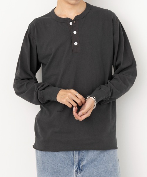 セール】【Healthknit】ヘンリーネックコットン長袖Tシャツ ロンT
