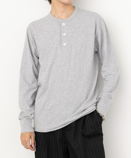 セール】【Healthknit】ヘンリーネックコットン長袖Tシャツ ロンT