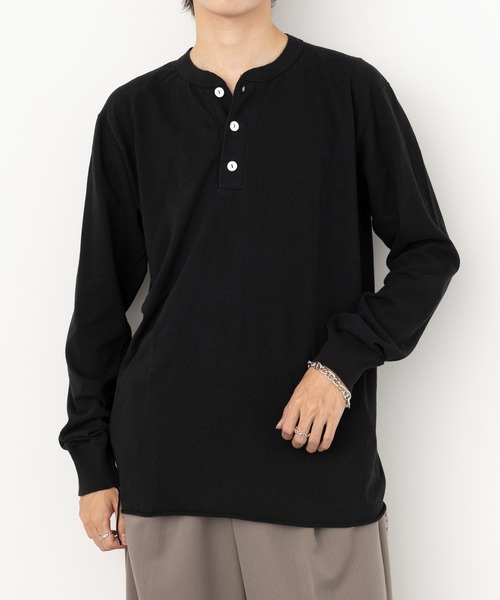 セール】【Healthknit】ヘンリーネックコットン長袖Tシャツ ロンT
