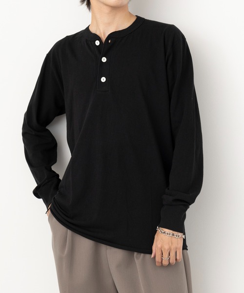 セール】【Healthknit】ヘンリーネックコットン長袖Tシャツ ロンT