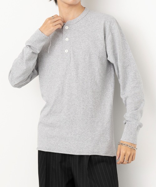 セール】【Healthknit】ヘンリーネックコットン長袖Tシャツ ロンT