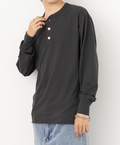 セール】【Healthknit】ヘンリーネックコットン長袖Tシャツ ロンT