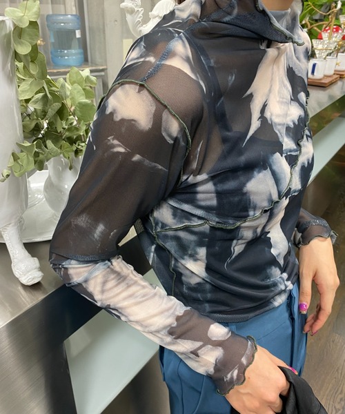 AS KNOW AS PINKY(アズノゥアズピンキー)の「染めてメロウメッシュプルオーバー(Tシャツ/カットソー・レディース・グレー系/ブラウン系/グリーン系/ピンク系・FREE)」の1枚目の写真