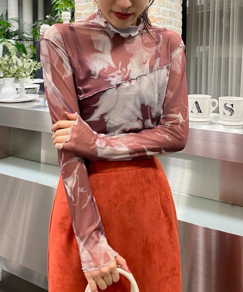 AS KNOW AS PINKY(アズノゥアズピンキー)の「染めてメロウメッシュプルオーバー(Tシャツ/カットソー・レディース・グレー系/ブラウン系/グリーン系/ピンク系・FREE)」の2枚目の写真