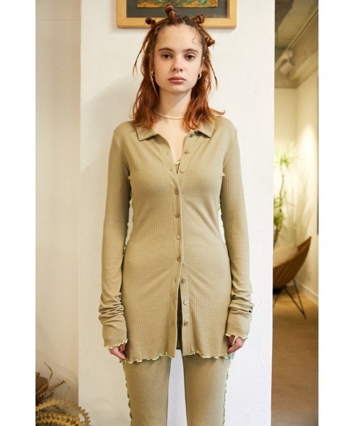 SLY（スライ）の「Sly Skin WOOL MIX LONG C/D ウールミックスロング カーディガン（ルームウェア/パジャマ・レディース・ベージュ/ライトグリーン・FREE）」の9枚目の写真