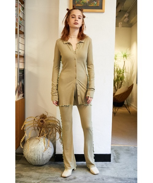 SLY（スライ）の「Sly Skin WOOL MIX LONG C/D ウールミックスロング カーディガン（ルームウェア/パジャマ・レディース・ベージュ/ライトグリーン・FREE）」の15枚目の写真