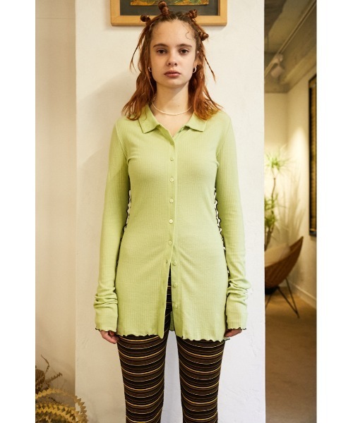 SLY（スライ）の「Sly Skin WOOL MIX LONG C/D ウールミックスロング カーディガン（ルームウェア/パジャマ・レディース・ベージュ/ライトグリーン・FREE）」の16枚目の写真