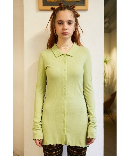 SLY（スライ）の「Sly Skin WOOL MIX LONG C/D ウールミックスロング カーディガン（ルームウェア/パジャマ・レディース・ベージュ/ライトグリーン・FREE）」の12枚目の写真