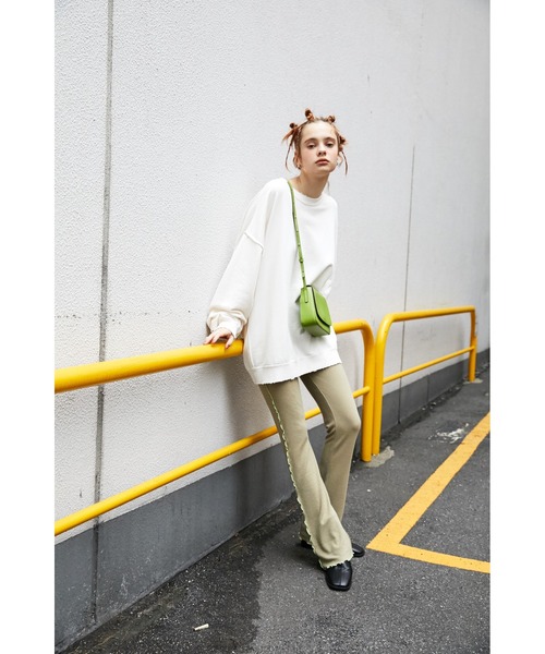 SLY（スライ）の「Sly Skin WOOL MIX LONG C/D ウールミックスロング カーディガン（ルームウェア/パジャマ・レディース・ベージュ/ライトグリーン・FREE）」の3枚目の写真