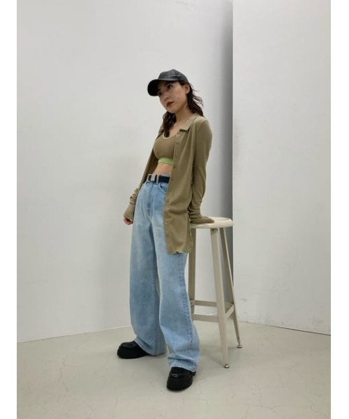 SLY（スライ）の「Sly Skin WOOL MIX LONG C/D ウールミックスロング カーディガン（ルームウェア/パジャマ・レディース・ベージュ/ライトグリーン・FREE）」の6枚目の写真