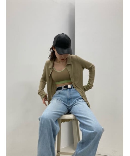 SLY（スライ）の「Sly Skin WOOL MIX LONG C/D ウールミックスロング カーディガン（ルームウェア/パジャマ・レディース・ベージュ/ライトグリーン・FREE）」の7枚目の写真