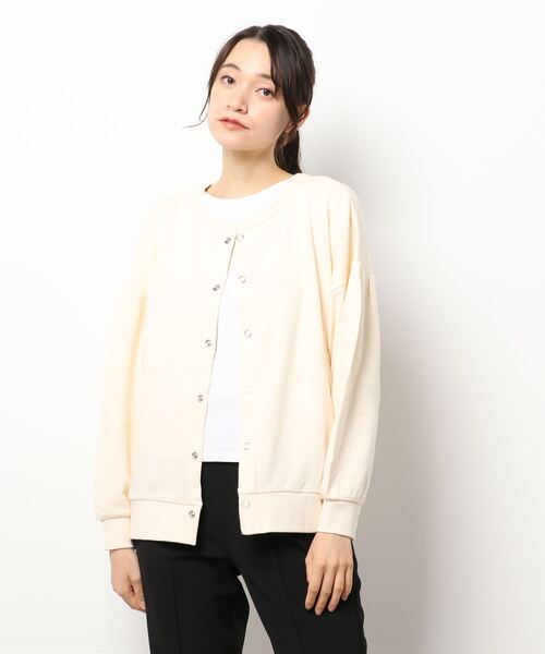 Samansa Mos2（サマンサ モスモス）の「ミニ裏毛前後着カーディガン（カーディガン/ボレロ・レディース・ベージュ/ネイビー/キナリ・ﾌﾘ-）」の7枚目の写真