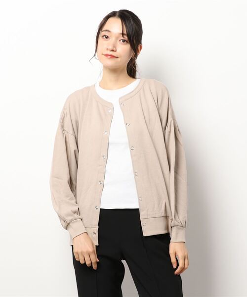 Samansa Mos2（サマンサ モスモス）の「ミニ裏毛前後着カーディガン（カーディガン/ボレロ・レディース・ベージュ/ネイビー/キナリ・ﾌﾘ-）」の8枚目の写真