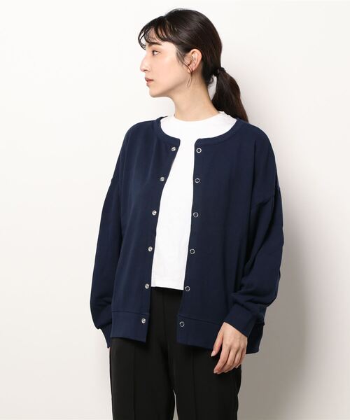 Samansa Mos2（サマンサ モスモス）の「ミニ裏毛前後着カーディガン（カーディガン/ボレロ・レディース・ベージュ/ネイビー/キナリ・ﾌﾘ-）」の9枚目の写真