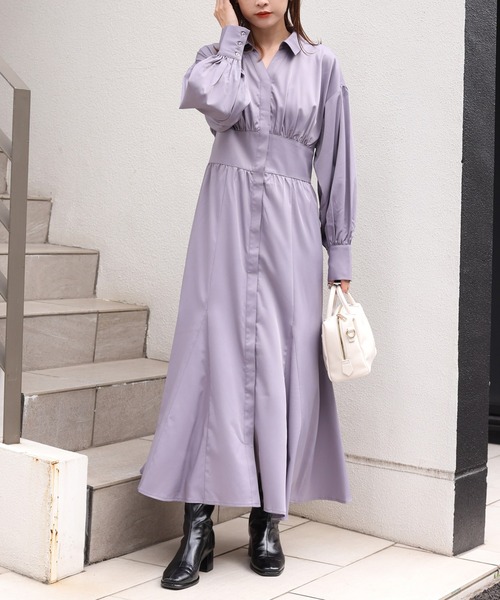 one after another NICE CLAUP(ワンアフターアナザーナイスクラップ)の「ロングシャツワンピース(シャツワンピース・レディース・パープル/ブラウン/ブルー系その他/ピンク系その他・FREE)」の4枚目の写真