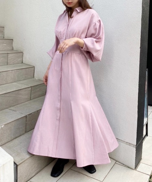 one after another NICE CLAUP(ワンアフターアナザーナイスクラップ)の「ロングシャツワンピース(シャツワンピース・レディース・パープル/ブラウン/ブルー系その他/ピンク系その他・FREE)」の1枚目の写真