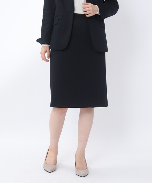 UNTITLED(アンタイトル)の「◆レイナジャージータイトスカート【洗える・抗菌防臭】(スーツスカート・レディース・ブラック系5/ダークネイビー・02/03/01)」の1枚目の写真