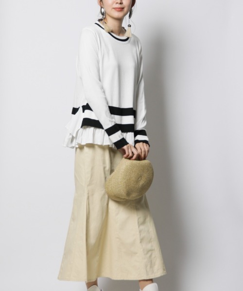 INTERPLANET（インタープラネット）の「【doll up oops】裾ボーダー重ね風ニット（ニット/セーター・レディース・オフホワイト/グレー・FREE）」の7枚目の写真