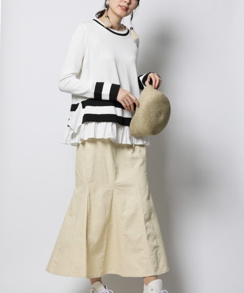 INTERPLANET（インタープラネット）の「【doll up oops】裾ボーダー重ね風ニット（ニット/セーター・レディース・オフホワイト/グレー・FREE）」の8枚目の写真