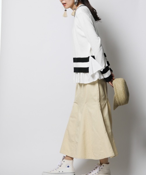 INTERPLANET（インタープラネット）の「【doll up oops】裾ボーダー重ね風ニット（ニット/セーター・レディース・オフホワイト/グレー・FREE）」の9枚目の写真