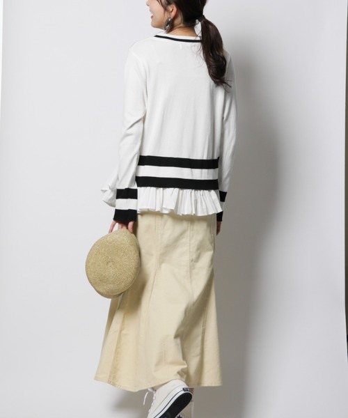 INTERPLANET（インタープラネット）の「【doll up oops】裾ボーダー重ね風ニット（ニット/セーター・レディース・オフホワイト/グレー・FREE）」の10枚目の写真