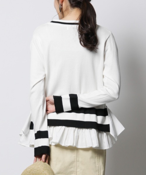 INTERPLANET（インタープラネット）の「【doll up oops】裾ボーダー重ね風ニット（ニット/セーター・レディース・オフホワイト/グレー・FREE）」の6枚目の写真