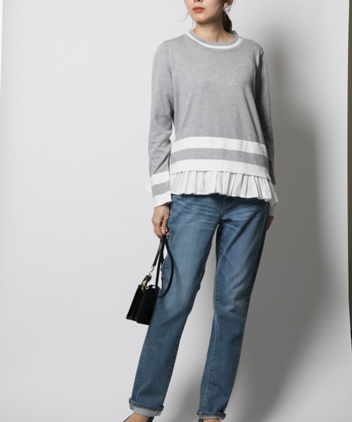 INTERPLANET（インタープラネット）の「【doll up oops】裾ボーダー重ね風ニット（ニット/セーター・レディース・オフホワイト/グレー・FREE）」の15枚目の写真