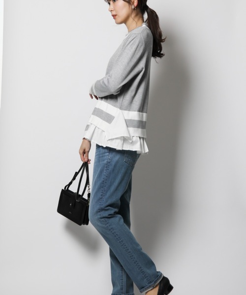 INTERPLANET（インタープラネット）の「【doll up oops】裾ボーダー重ね風ニット（ニット/セーター・レディース・オフホワイト/グレー・FREE）」の17枚目の写真