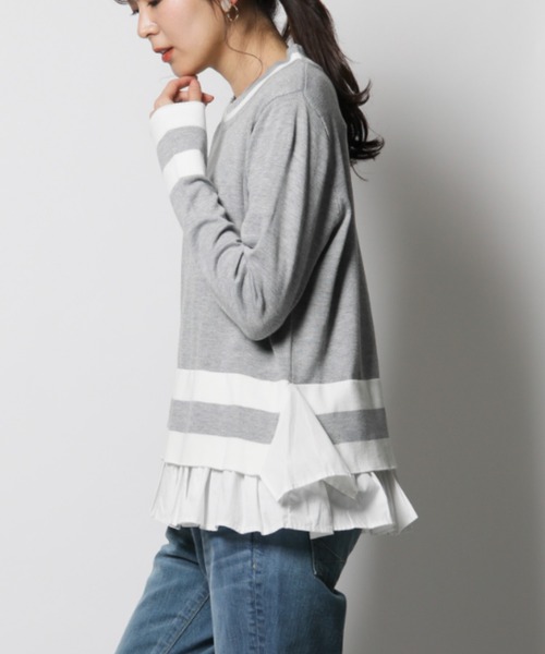 INTERPLANET（インタープラネット）の「【doll up oops】裾ボーダー重ね風ニット（ニット/セーター・レディース・オフホワイト/グレー・FREE）」の13枚目の写真