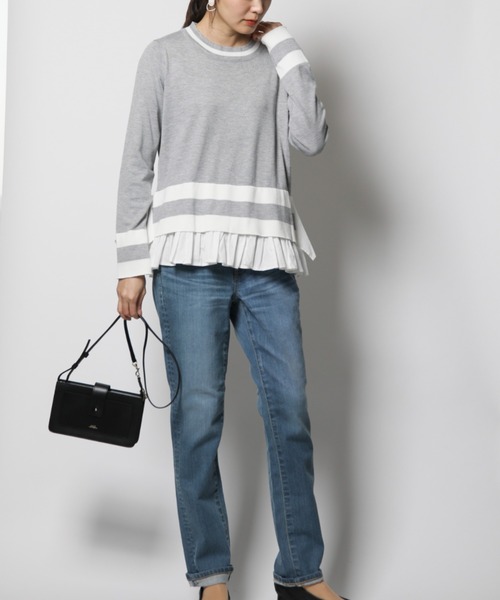 INTERPLANET（インタープラネット）の「【doll up oops】裾ボーダー重ね風ニット（ニット/セーター・レディース・オフホワイト/グレー・FREE）」の16枚目の写真