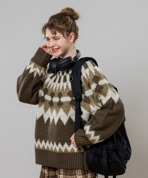 MUHET（ミュエータ）の「ノルディックニット（ニット/セーター・レディース・オレンジ/ブラウン/カーキ・SMALL/MEDIUM/X-LARGE）」の8枚目の写真