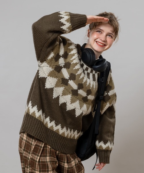 MUHET（ミュエータ）の「ノルディックニット（ニット/セーター・レディース・オレンジ/ブラウン/カーキ・SMALL/MEDIUM/X-LARGE）」の11枚目の写真