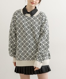 OLIVE des OLIVE | 幾何柄ジャガードチュニック(ニット/セーター)