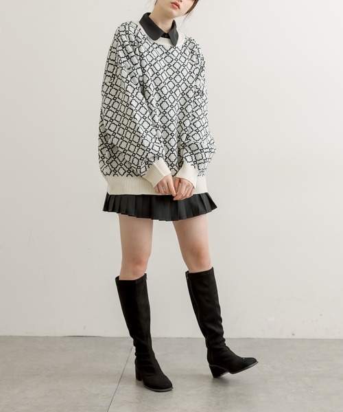 OLIVE des OLIVE（オリーブデオリーブ）の「幾何柄ジャガードチュニック（ニット/セーター・レディース・グレー/オフホワイト/ライトブラウン・FREE）」の8枚目の写真