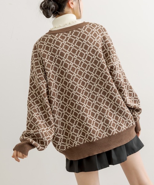 OLIVE des OLIVE（オリーブデオリーブ）の「幾何柄ジャガードチュニック（ニット/セーター・レディース・グレー/オフホワイト/ライトブラウン・FREE）」の20枚目の写真