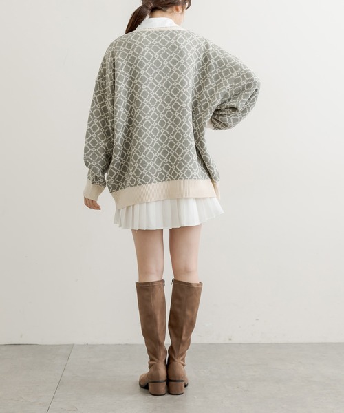OLIVE des OLIVE（オリーブデオリーブ）の「幾何柄ジャガードチュニック（ニット/セーター・レディース・グレー/オフホワイト/ライトブラウン・FREE）」の17枚目の写真