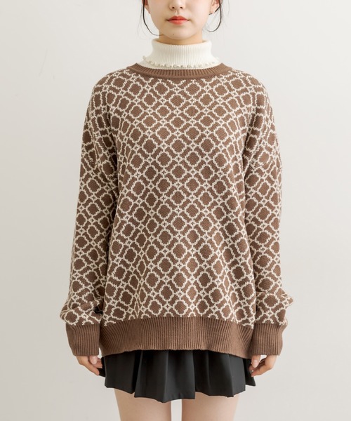 OLIVE des OLIVE（オリーブデオリーブ）の「幾何柄ジャガードチュニック（ニット/セーター・レディース・グレー/オフホワイト/ライトブラウン・FREE）」の21枚目の写真