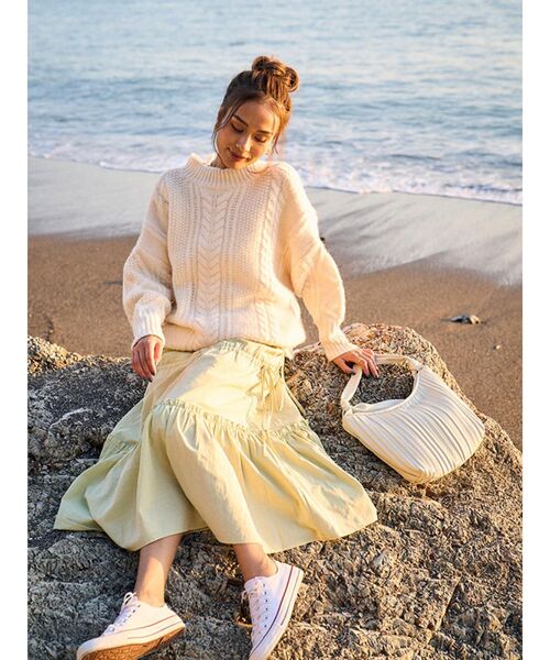 To the sea（トゥーザシー）の「ティアードスカート（スカート・レディース・オフホワイト/ライム・FREE）」の9枚目の写真