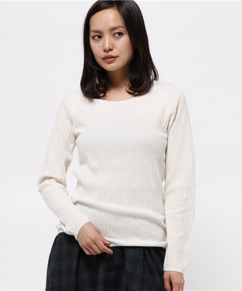 OUTLET（アウトレット）の「【mystic】Omekashi カシミヤ混クルーリブプルオーバー（ニット/セーター・レディース・ブラック/グレー/グリーン/オフホワイト・FREE）」の2枚目の写真