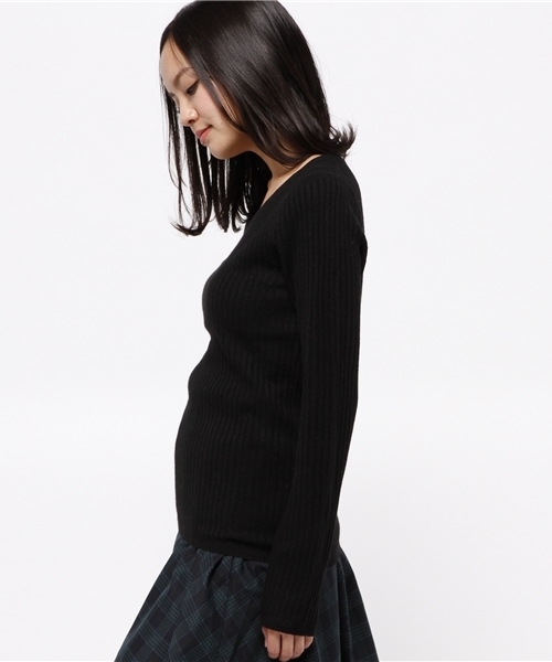 OUTLET（アウトレット）の「【mystic】Omekashi カシミヤ混クルーリブプルオーバー（ニット/セーター・レディース・ブラック/グレー/グリーン/オフホワイト・FREE）」の6枚目の写真