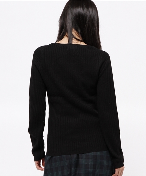 OUTLET（アウトレット）の「【mystic】Omekashi カシミヤ混クルーリブプルオーバー（ニット/セーター・レディース・ブラック/グレー/グリーン/オフホワイト・FREE）」の7枚目の写真