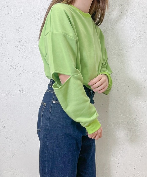 PairPair（ペアペア）の「カットアウトスウェット（Tシャツ/カットソー・レディース・ライム/オレンジ/オートミール・FREE）」の3枚目の写真