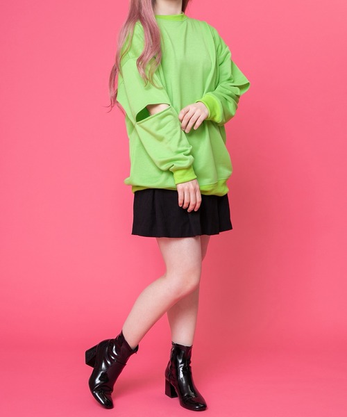 PairPair（ペアペア）の「カットアウトスウェット（Tシャツ/カットソー・レディース・ライム/オレンジ/オートミール・FREE）」の4枚目の写真