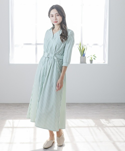 clear（クリア）の「七分袖マルチストライプシャツワンピース（シャツ
