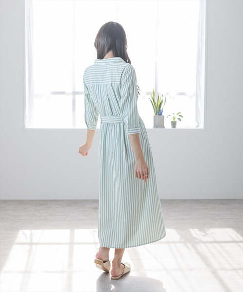 clear（クリア）の「七分袖マルチストライプシャツワンピース（シャツ