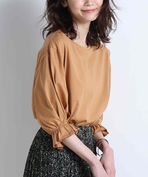 RANAN（ラナン）の「〈Beautiful Cotton　綿100％〉UVカット/接触冷感　ボリュームタックスリーブカットソー（Tシャツ/カットソー・レディース・モカ/オフホワイト/ブラック/ライトグレー/グリーン・LL/L/M）」の5枚目の写真